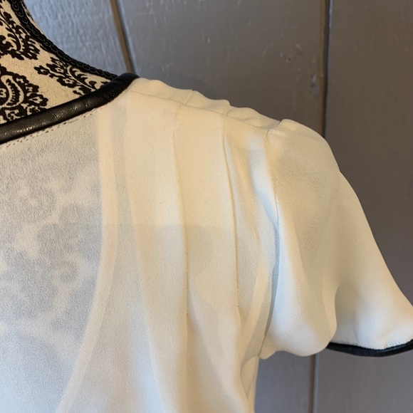 Ivory Blouse with Black Leather Skirt Dress - Picture 8 of 16